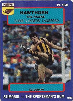 1990 AFL Scanlens Stimorol #11 Chris Langford Front